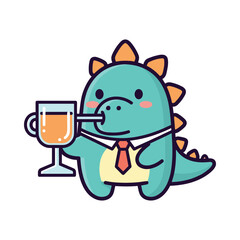 Cartoon Dinosaur Drinking Juice Illustration