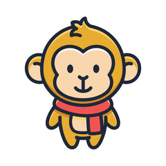 Cute Cartoon Monkey Illustration with Red Scarf