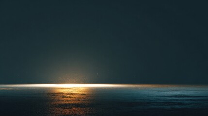 Serene Twilight Over Calm Ocean Waves Reflecting Beautiful Golden Light with Dark Sky in Background Creating a Tranquil Atmosphere