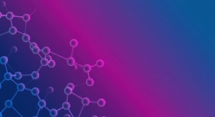 Molecular structures in a vibrant gradient of pink and blue representing science and technology