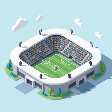 Isometric View of Soccer Stadium with Crowd.