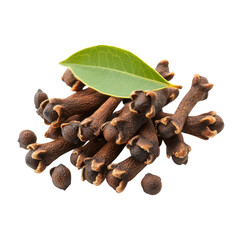 Clove buds and leaf on transparent background