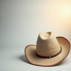 Vintage-inspired cowboy hat arranged diagonally on a light neutral background, artistic balance, soft natural lighting