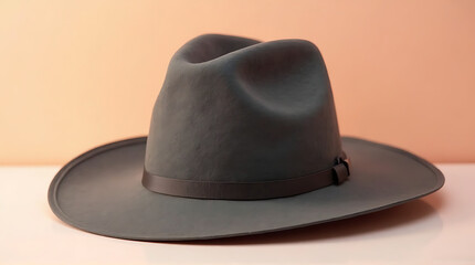 Western cowboy hat partially cropped at the edge of the frame, creative off-center composition, soft gradient backdrop