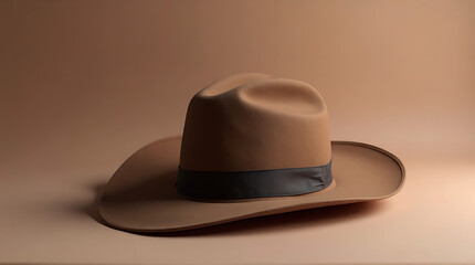 Western cowboy hat partially cropped at the edge of the frame, creative off-center composition, soft gradient backdrop
