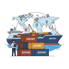 Shipping Containers with Export Labels on Cargo Ship.