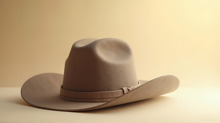 Western cowboy hat partially cropped at the edge of the frame, creative off-center composition, soft gradient backdrop