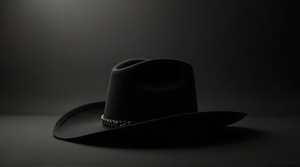 Contemporary cowboy hat silhouette with subtle highlights on a smooth monochrome backdrop, bold color contrast, minimal elements