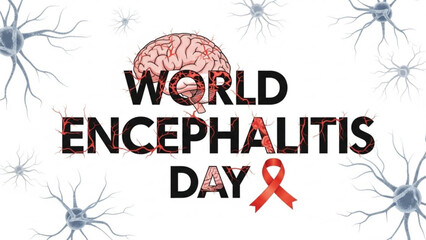 World encephalitis day awareness campaign with brain and neuron illustrations