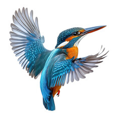 Colorful Kingfisher Bird in Flight on transparent background