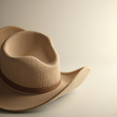 Elegant cowboy hat with smooth felt texture against a bright airy background, modern color blocking, refined proportions, minimal distractions
