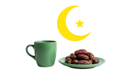 Green Mug, Dates, Crescent Moon Symbol
