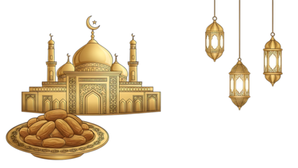 Islamic Mosque with Dates and Lanterns
