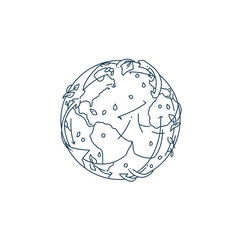 Line Art Earth with Cracked Surface and Environmental Symbols