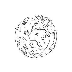 Line Art Earth with Cracked Surface and Environmental Symbols
