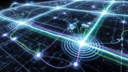 Network Grid with Glowing Nodes