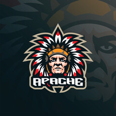 Apache mascot logo design vector. Apache head illustration for sports and esport team.