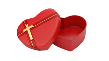 Red heart-shaped box with gold cross