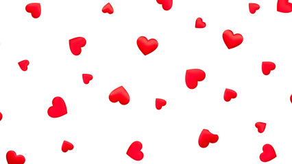 Red hearts scattered on transparent background
