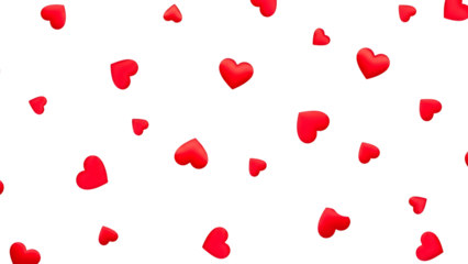 Red hearts scattered on transparent background