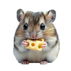 Cute hamster eating cheese on transparent background