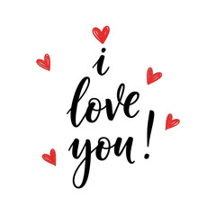 A Declaration of Love:  A handwritten expression of affection, I love you, tenderly conveyed with calligraphy, embellished by delicately drawn hearts, a symbol of romance. 