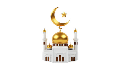 Golden domed mosque with crescent and star