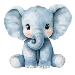 Blue Elephant Sitting on Transparent Background