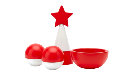 Red and White Christmas Decorations on Checkered Background