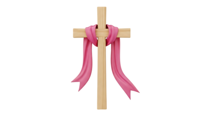 Wooden Cross with Pink Ribbons