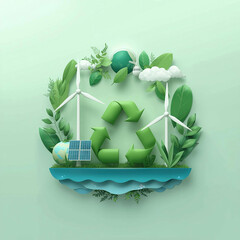 Papercut Eco Globe with Wind Turbines, Solar Panels & Recycle Icons