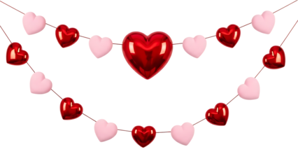 Heart-shaped garland with red and pink hearts