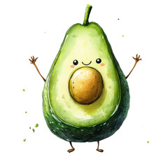 Cartoon Avocado Character on transparent background