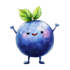 Smiling blueberry character on transparent background