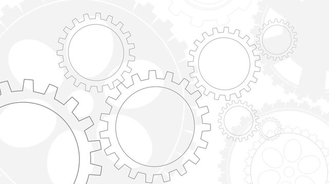 Tech background. Rotating gears on a white background. 4K