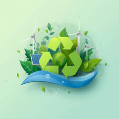 Papercut Eco Globe with Wind Turbines, Solar Panels & Recycle Icons