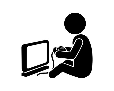 Stickman Playing Video Game with Game Controller Vector Illustration.