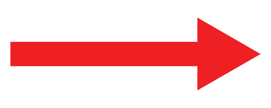 Rightward red long arrow illustration. Red arrow pointing right. Long arrows icon set. Vector set of trendy long arrows right in flat style. 