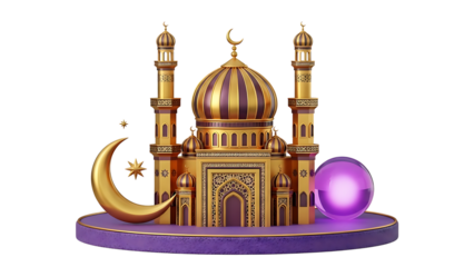 Golden Mosque with Crescent Moon and Purple Orb