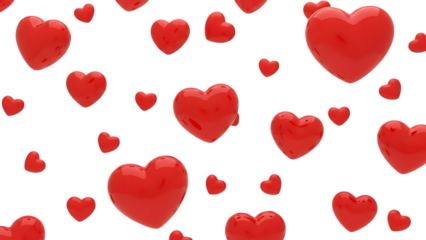 Red hearts floating on transparent background