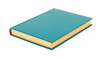 Teal book with beige spine on transparent background