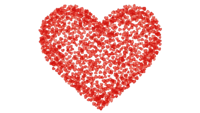 Red heart shape composed of small red circles - Powered by Adobe