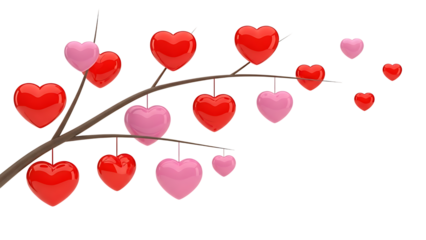 Red and Pink Hearts Hanging on Branches