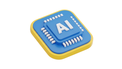 Blue and yellow AI chip icon on transparent background