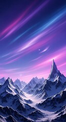 Majestic Snowy Mountain Range Under a Vibrant Aurora Borealis Sky.