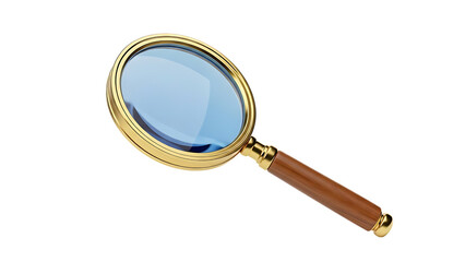 Magnifying glass with wooden handle on transparent background