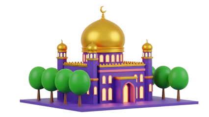 3D Render of Purple Mosque with Golden Dome