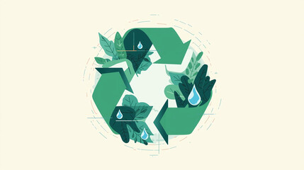 Sustainability Concept with Recycle Symbol and Green Leaves