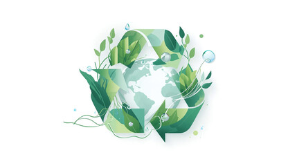 Sustainability Concept with Recycle Symbol and Green Leaves