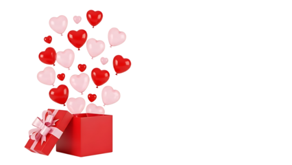 Red gift box with heart-shaped balloons
